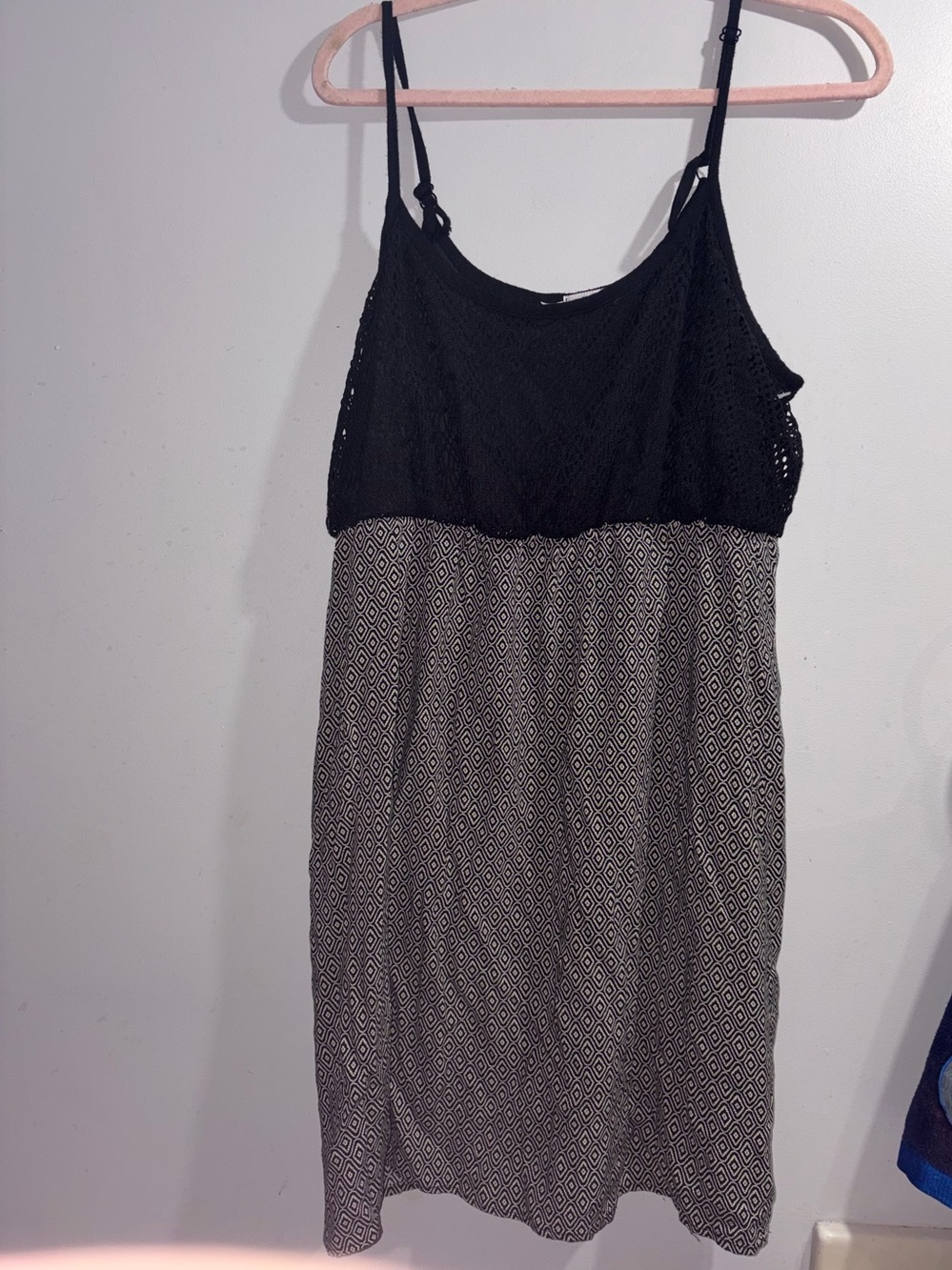 Maurices Black Crochet Bodice Diamond-Print Chemise